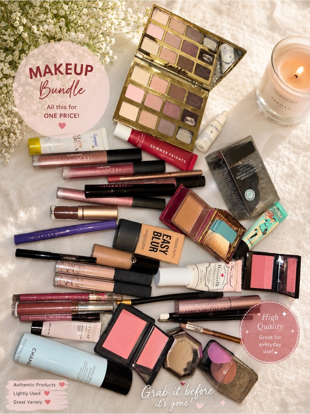 Sephora Women’s Eyeshadow & Makeup Bundle - Pink, Mauve, Nude, Gold